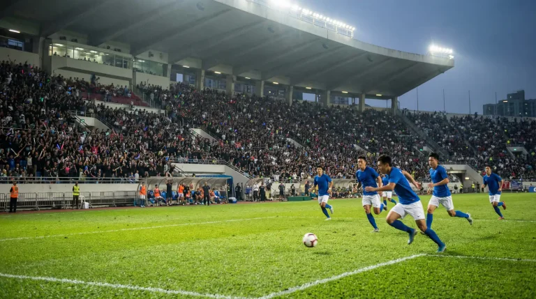 Japans landslag i blåa tröjor under asiatiskt VM-kval