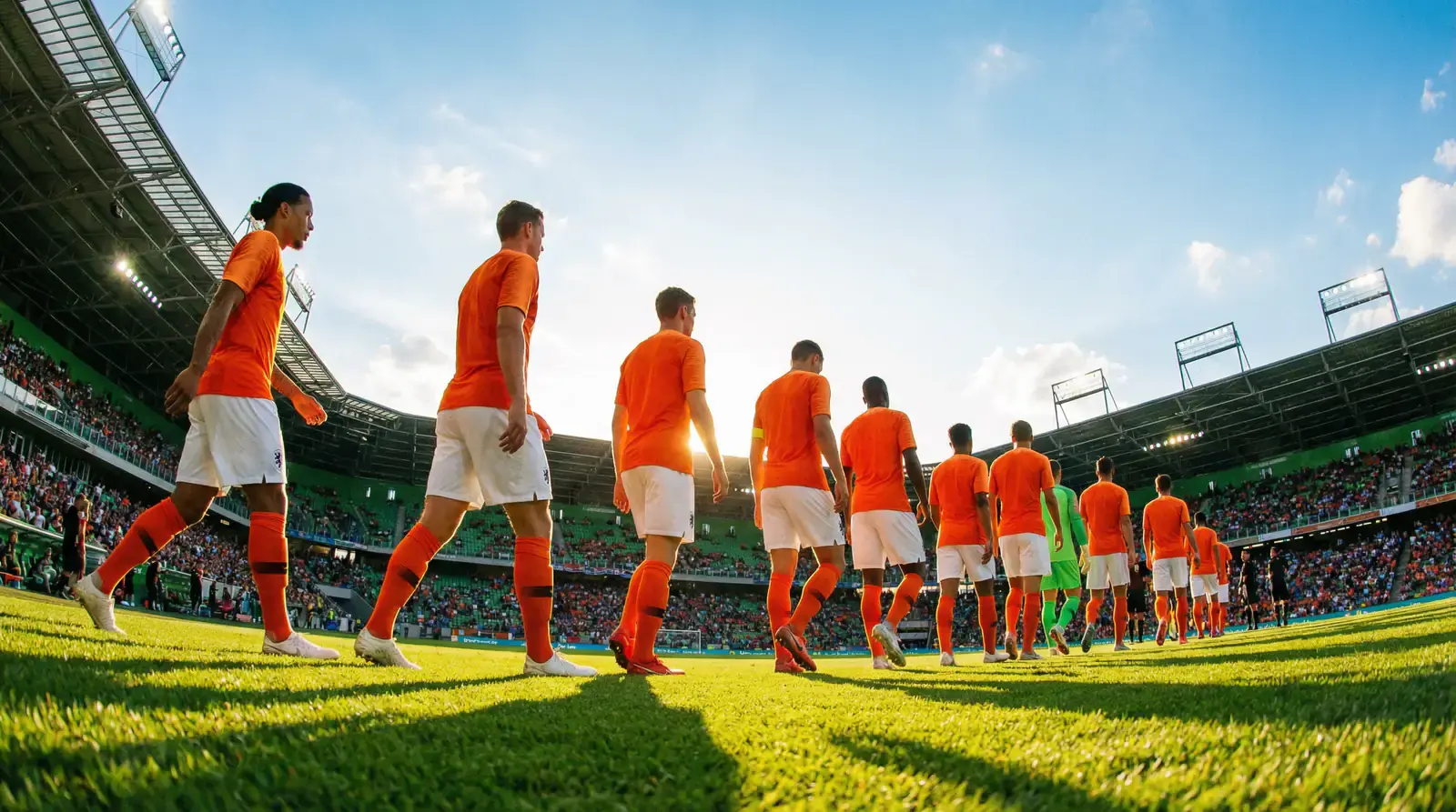 Nederländernas landslag i orange tröjor under VM 2026-kvalet