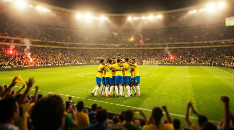 Svenska landslaget firar efter att ha kvalificerat sig till VM 2026 genom playoffvinst mot Polen