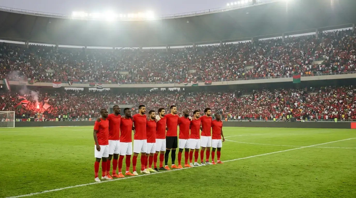 Tunisiens landslag i röda tröjor under afrikanskt VM-kval